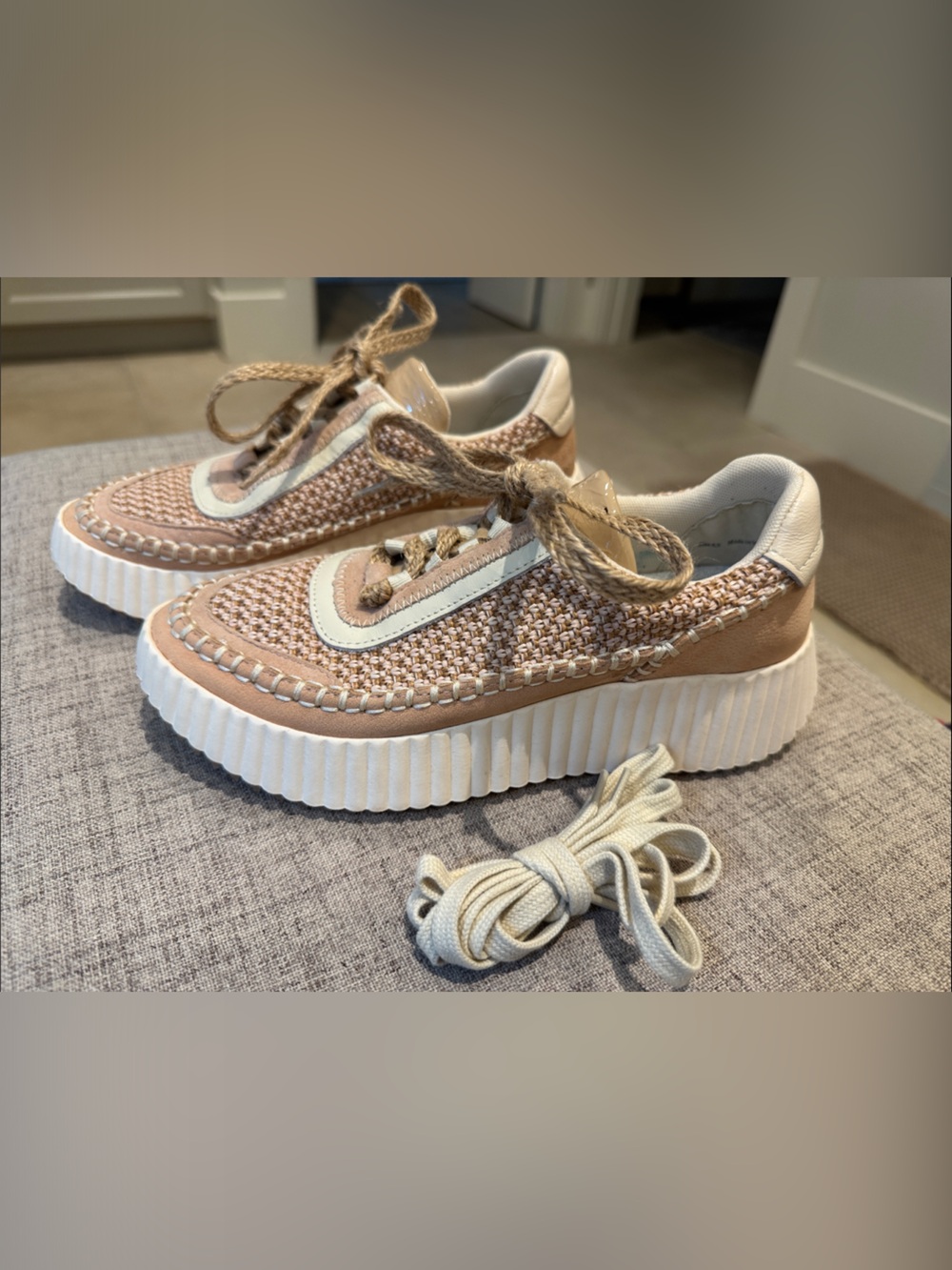 Dolce Vita Tan and Cream Woven Platform Sneakers Size 7
